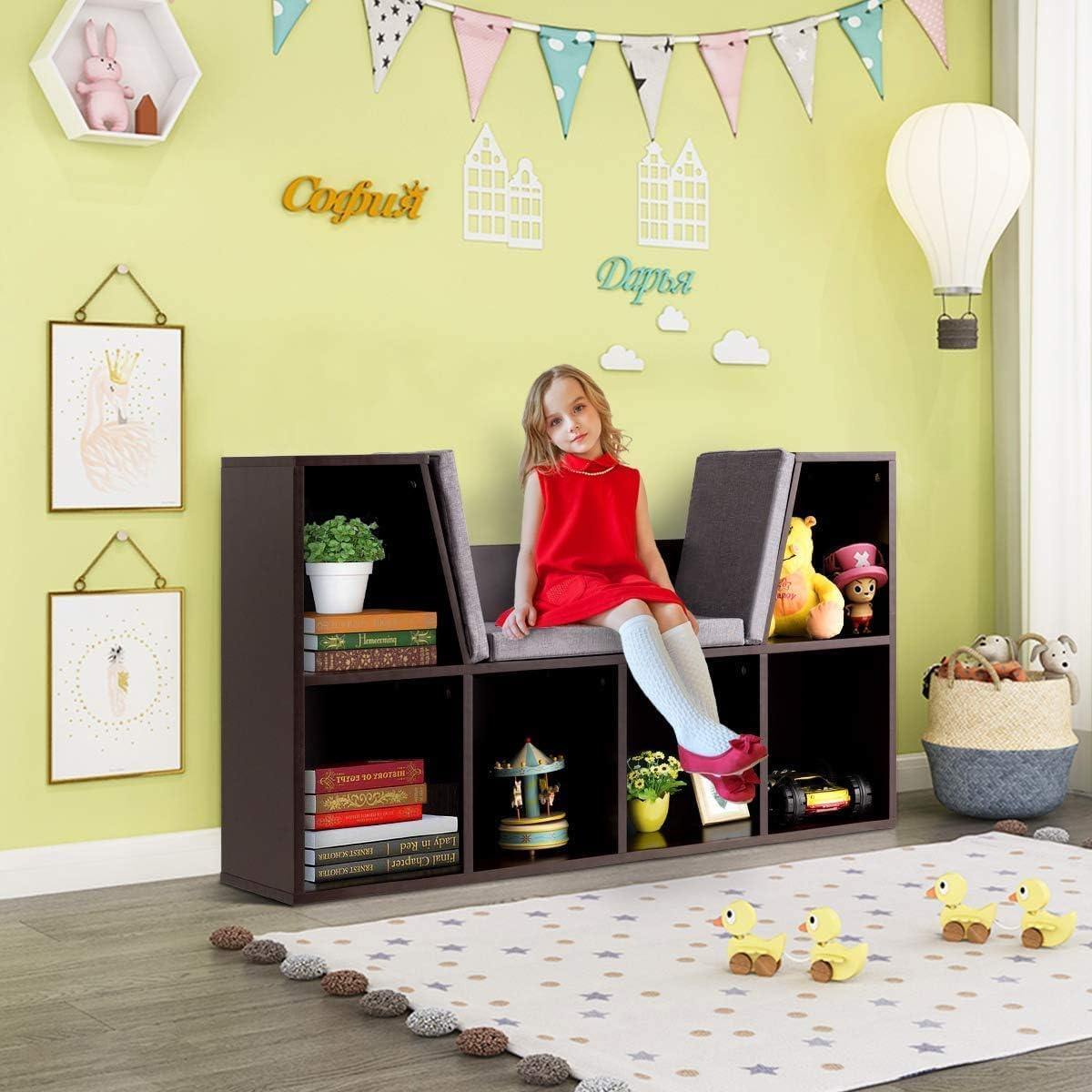 Kids Bookshelf Toy Storage Reading Nook Bench
