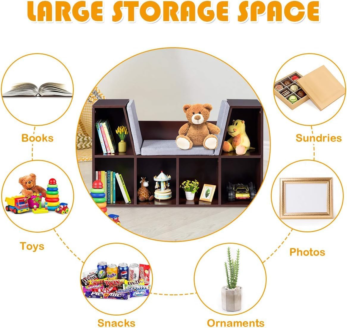 Kids Bookshelf Toy Storage Reading Nook Bench