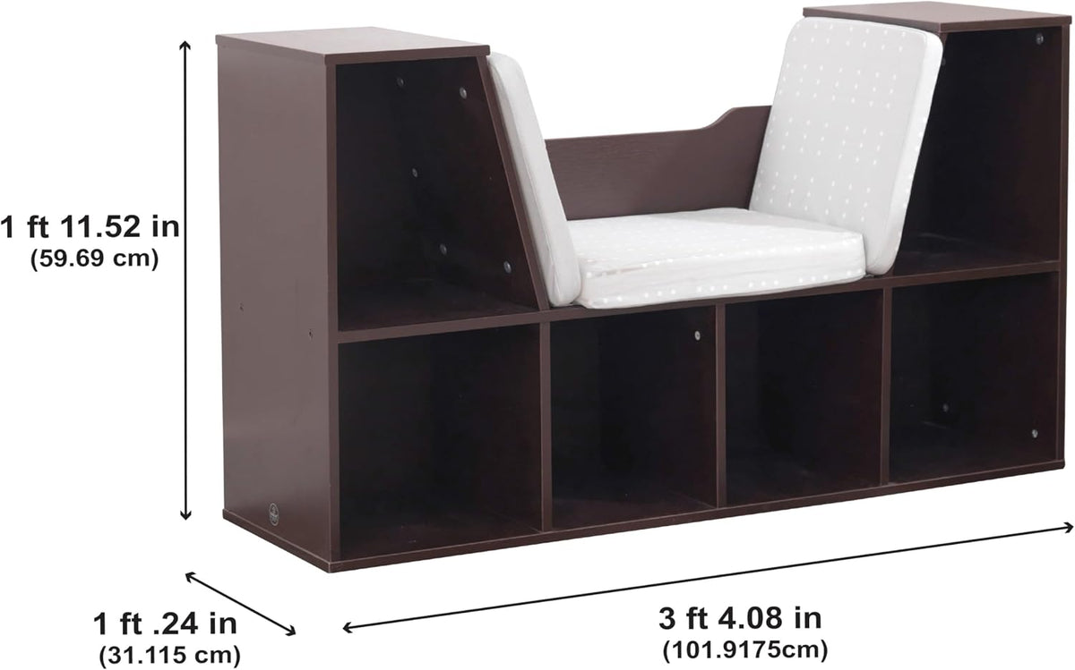 Wooden Kids Bookcase Reading Nook Storage Bench