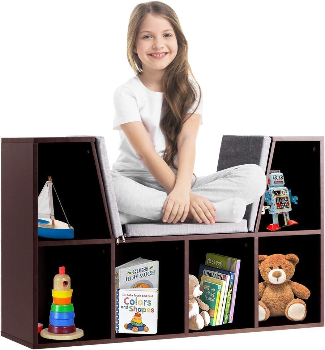 Kids Bookshelf Toy Storage Reading Nook Bench