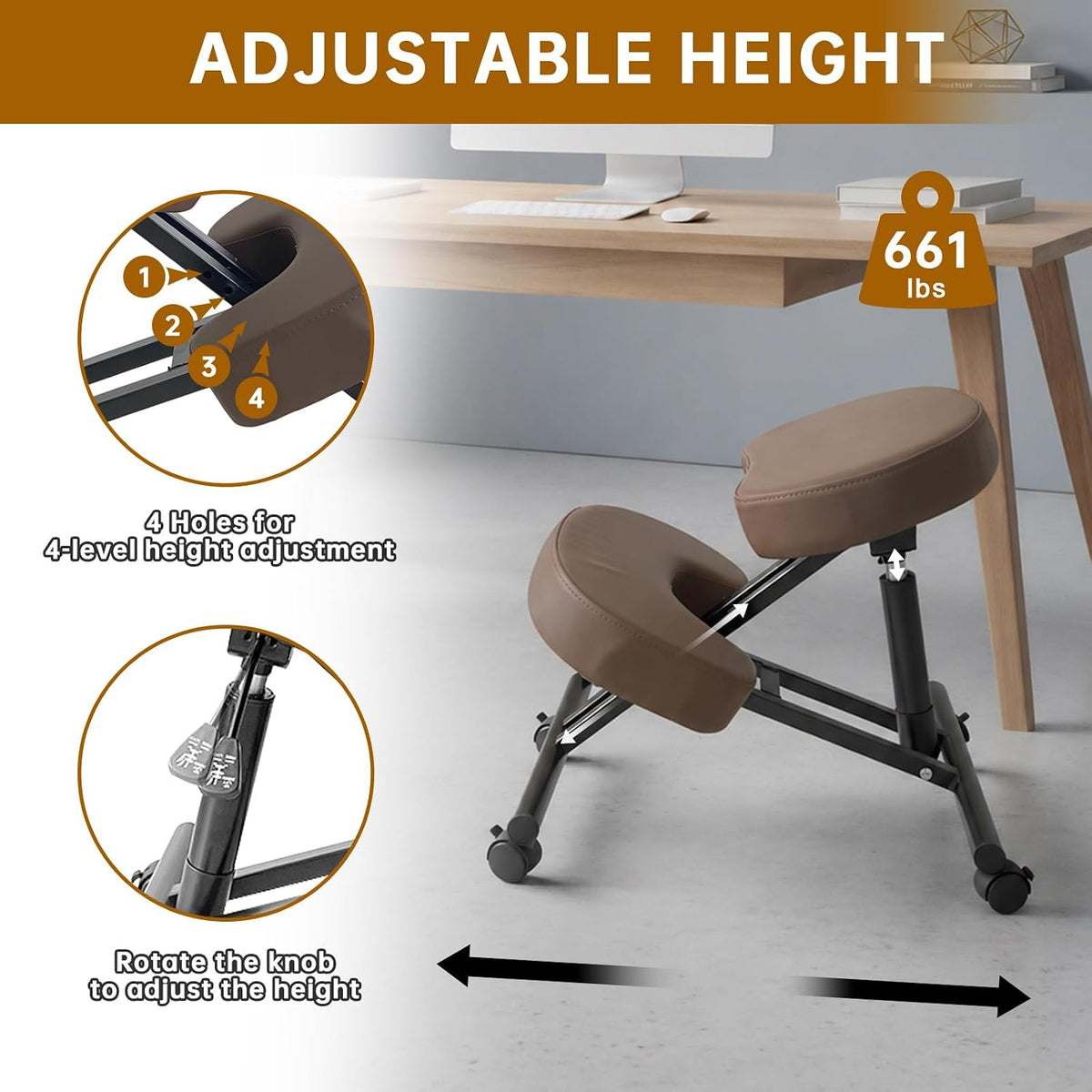 PU Leather Ergonomic Kneeling Office Stool Chair