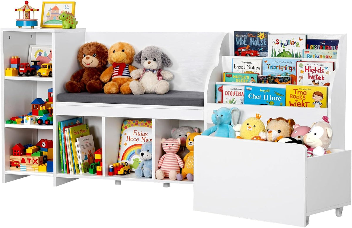 Wooden Kids Storage Bench Reading Nook Organizer
