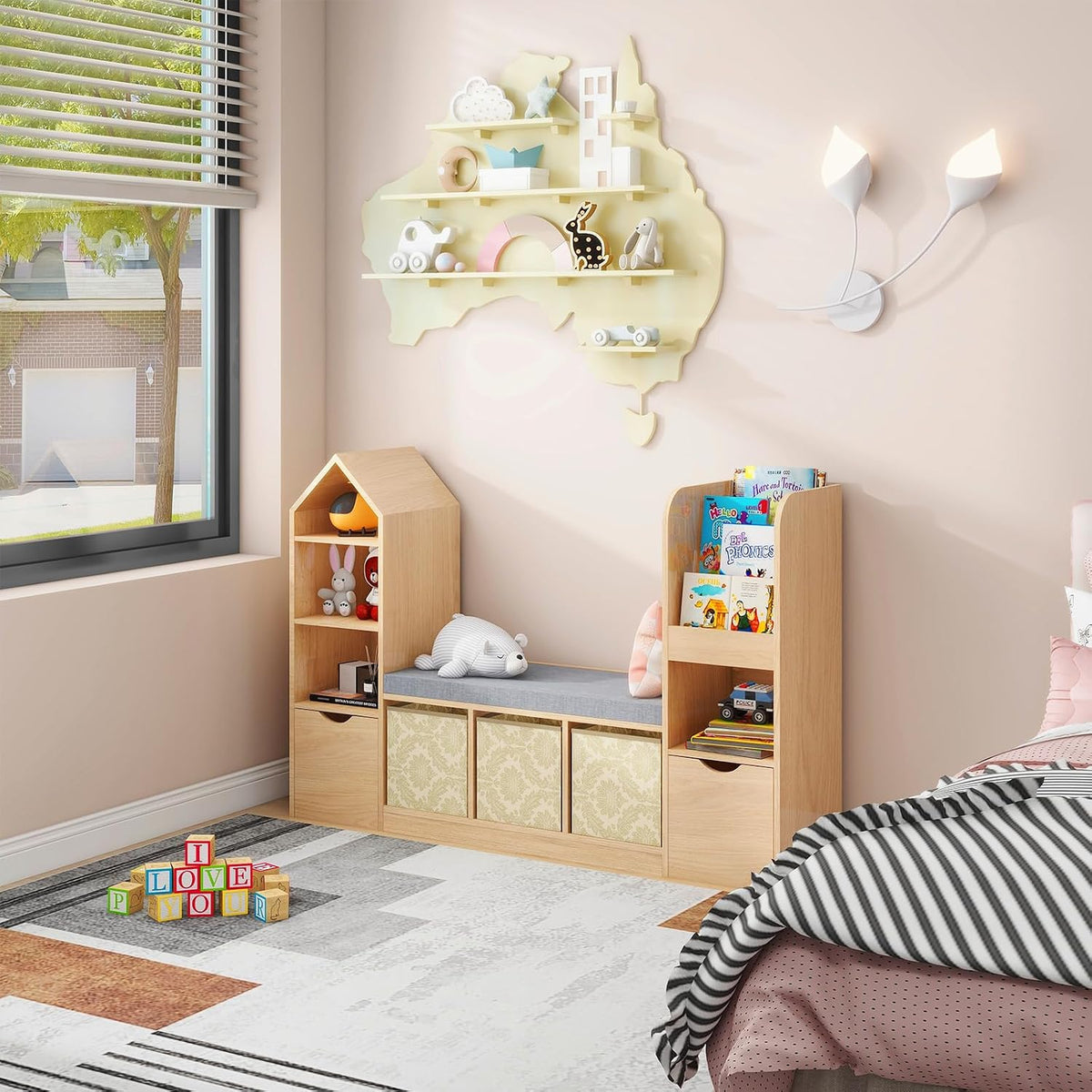 Kids Bookshelf Toy Storage Reading Nook Organizer