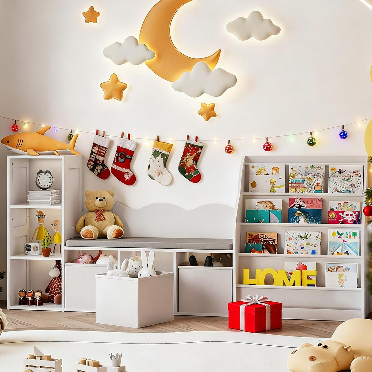 Kids Bookshelf Toy Storage Reading Nook Bench Organizer
