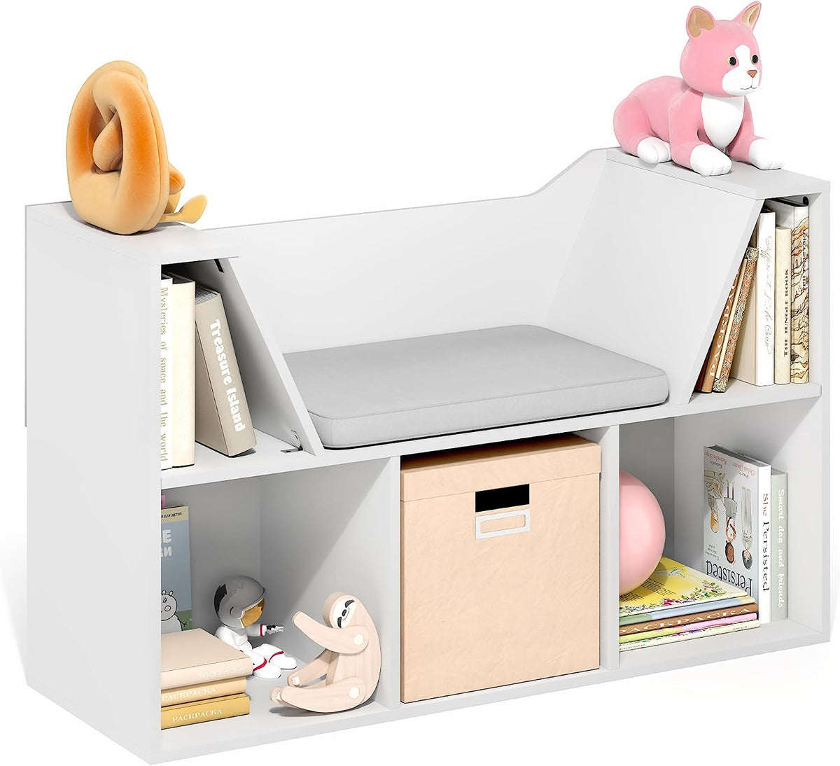 Kids Cube Bookshelf Bench Reading Nook Storage