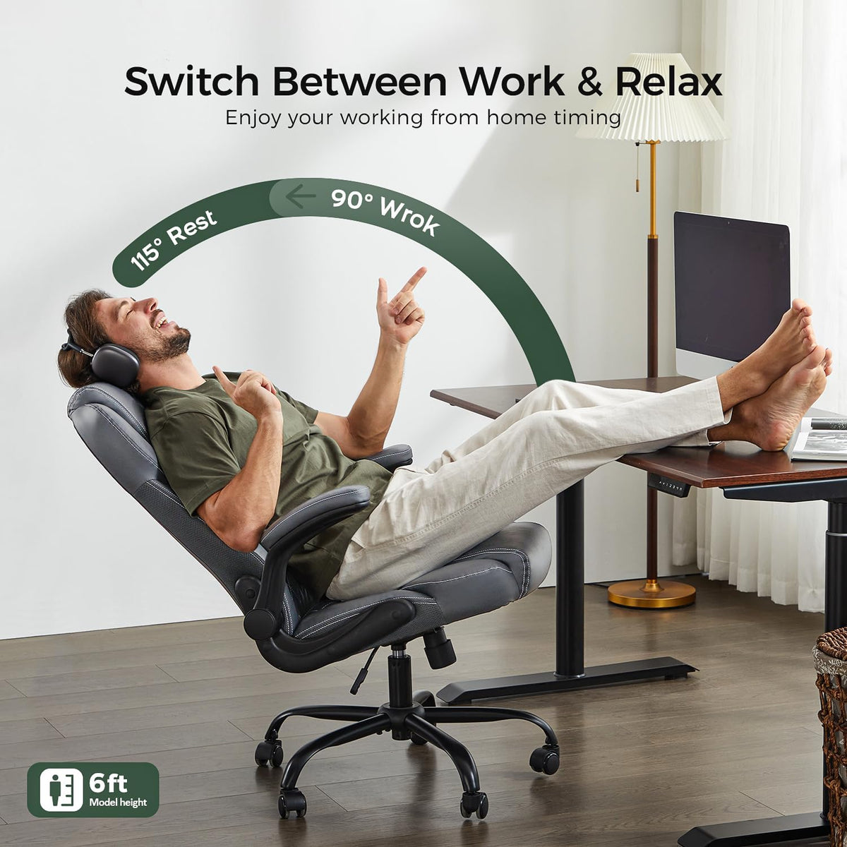 Big Tall Executive Office Chair With Flip‑Up Arms