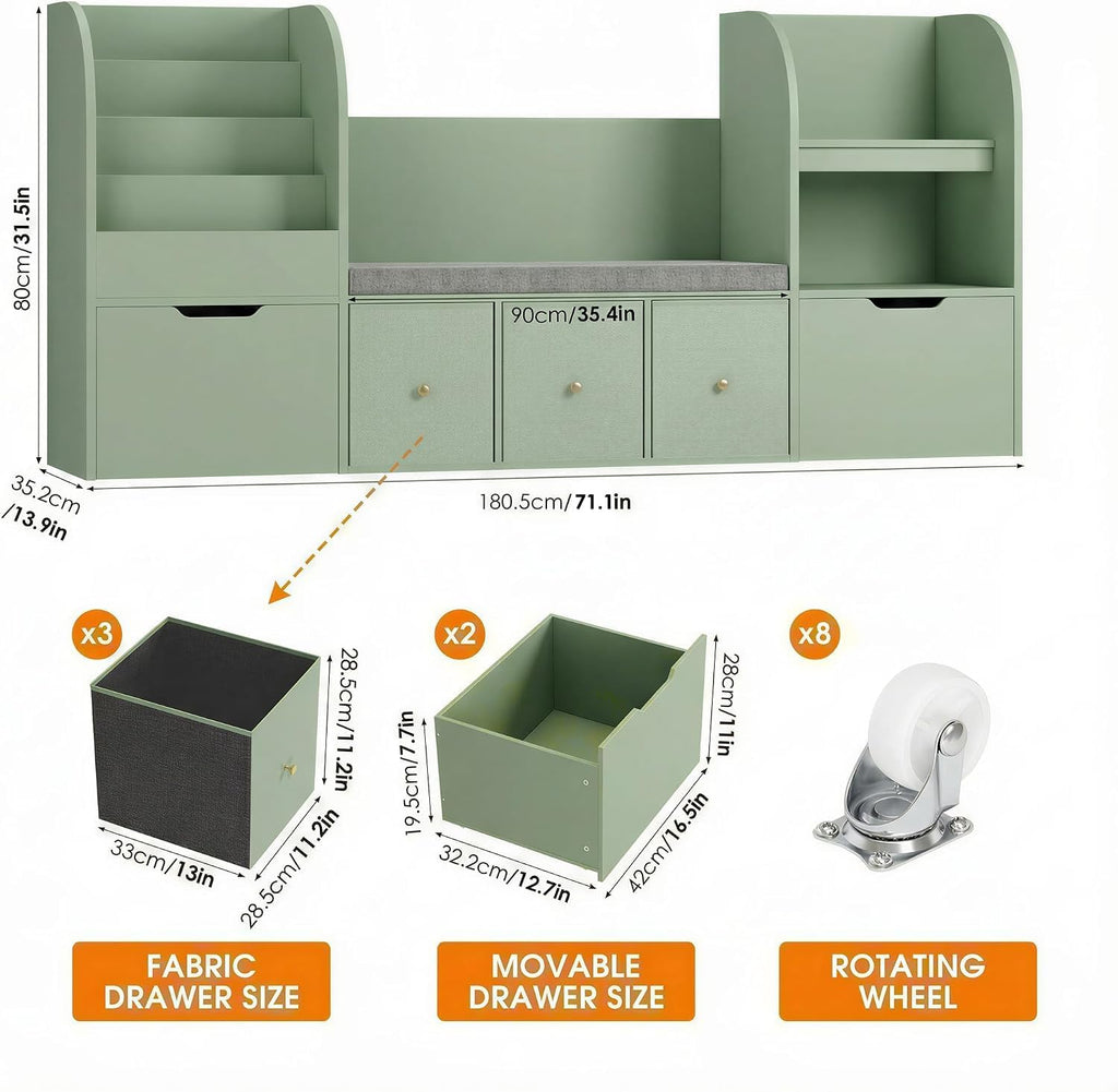 Kids Bookshelf Toy Storage Reading Nook Bench