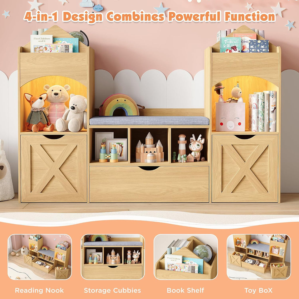 Castle‑Shaped Kids Bookshelf Reading Nook Bench