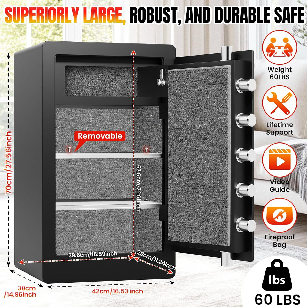 Fireproof Biometric Home Security Safe Box
