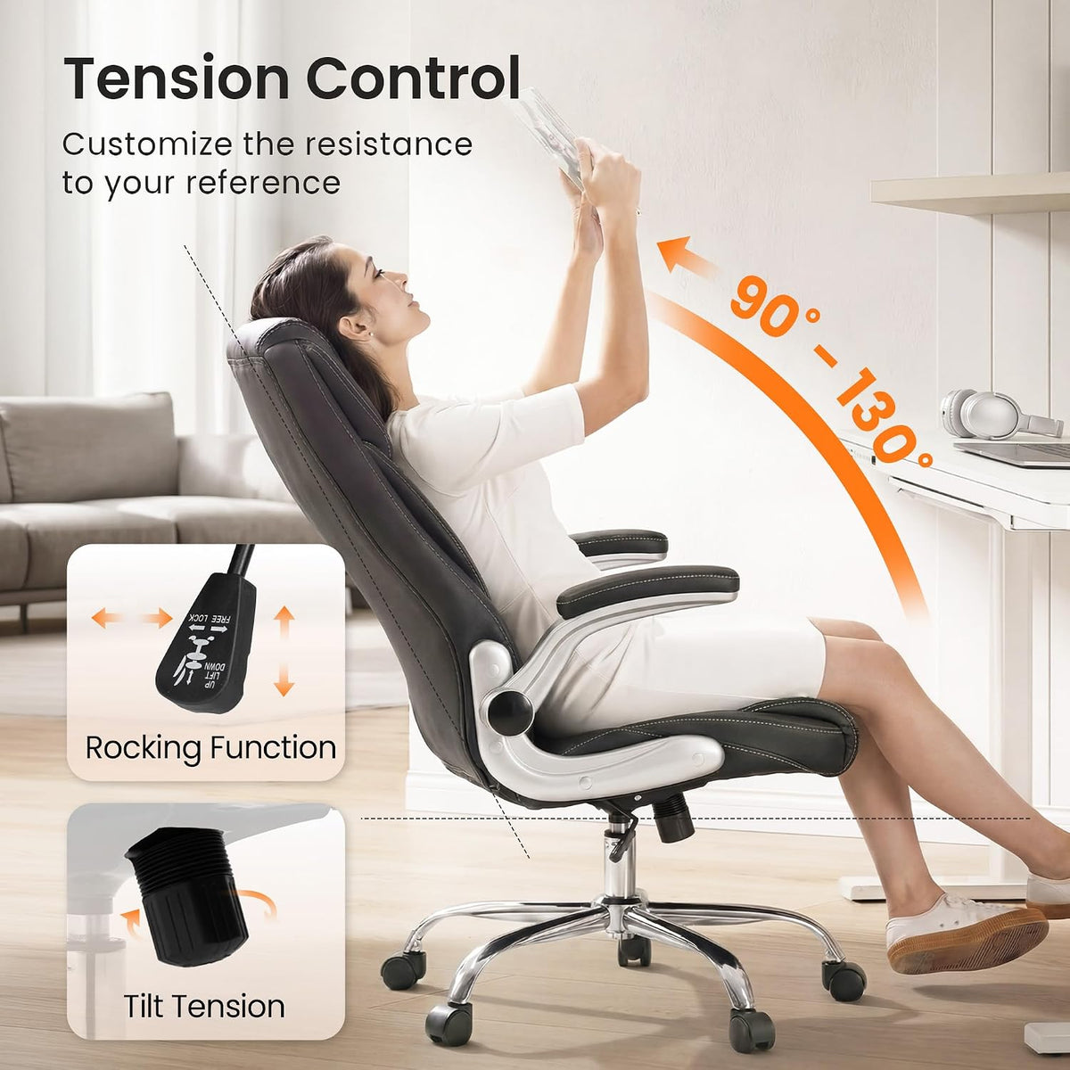 Ergonomic Leather Executive Office Chair Lumbar Support