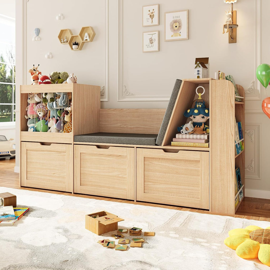 Wooden Kids Bookshelf Toy Storage Reading Nook