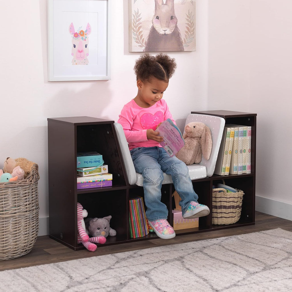 Wooden Kids Bookcase Reading Nook Storage Bench