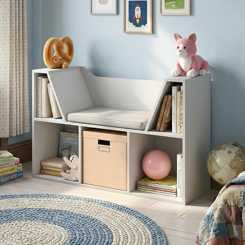 Kids Cube Bookshelf Bench Reading Nook Storage
