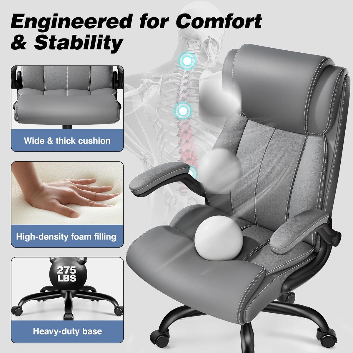 High‑Back PU Leather Ergonomic Office Chair
