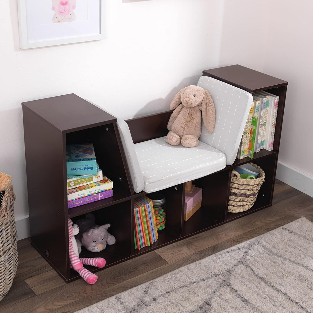 Wooden Kids Bookcase Reading Nook Storage Bench