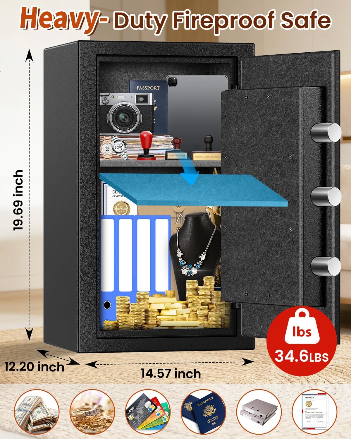 Upgraded Fireproof Large Safe for Home Storage
