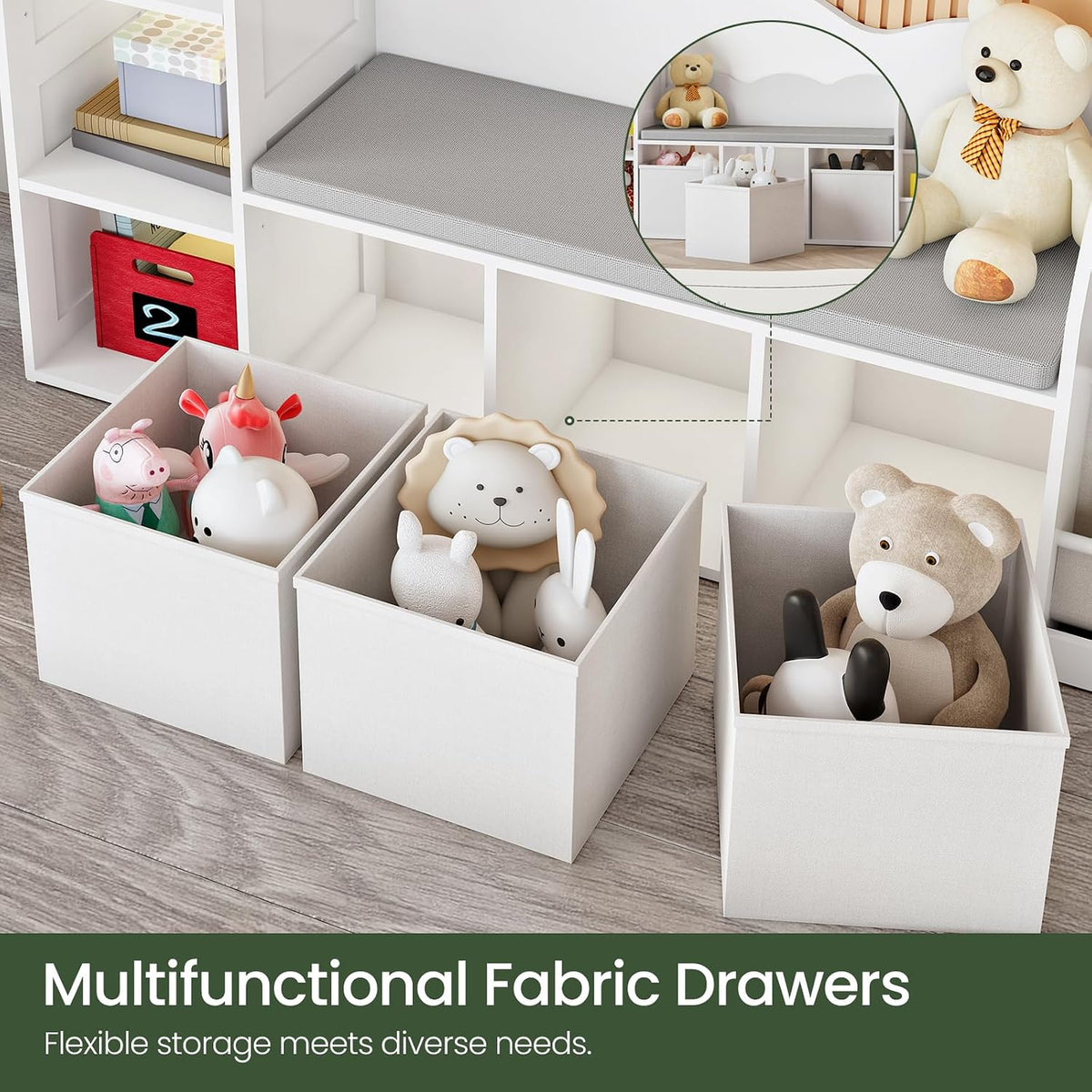 Kids Bookshelf Toy Storage Reading Nook Bench Organizer