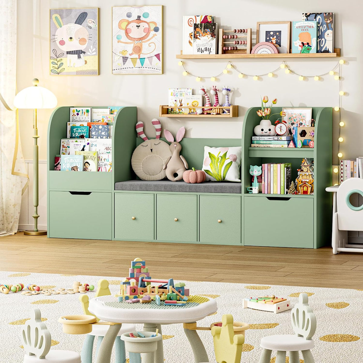 Kids Bookshelf Toy Storage Reading Nook Bench