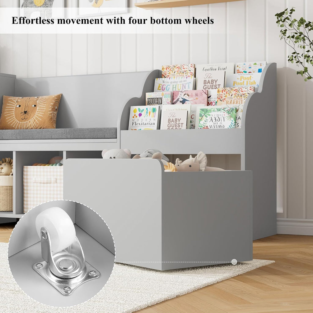 Kids Reading Nook Bookshelf Toy Storage Organizer Bench