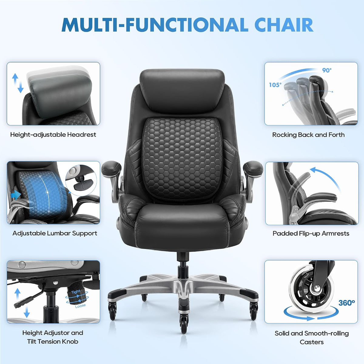 High‑Back Ergonomic Leather Executive Office Chair