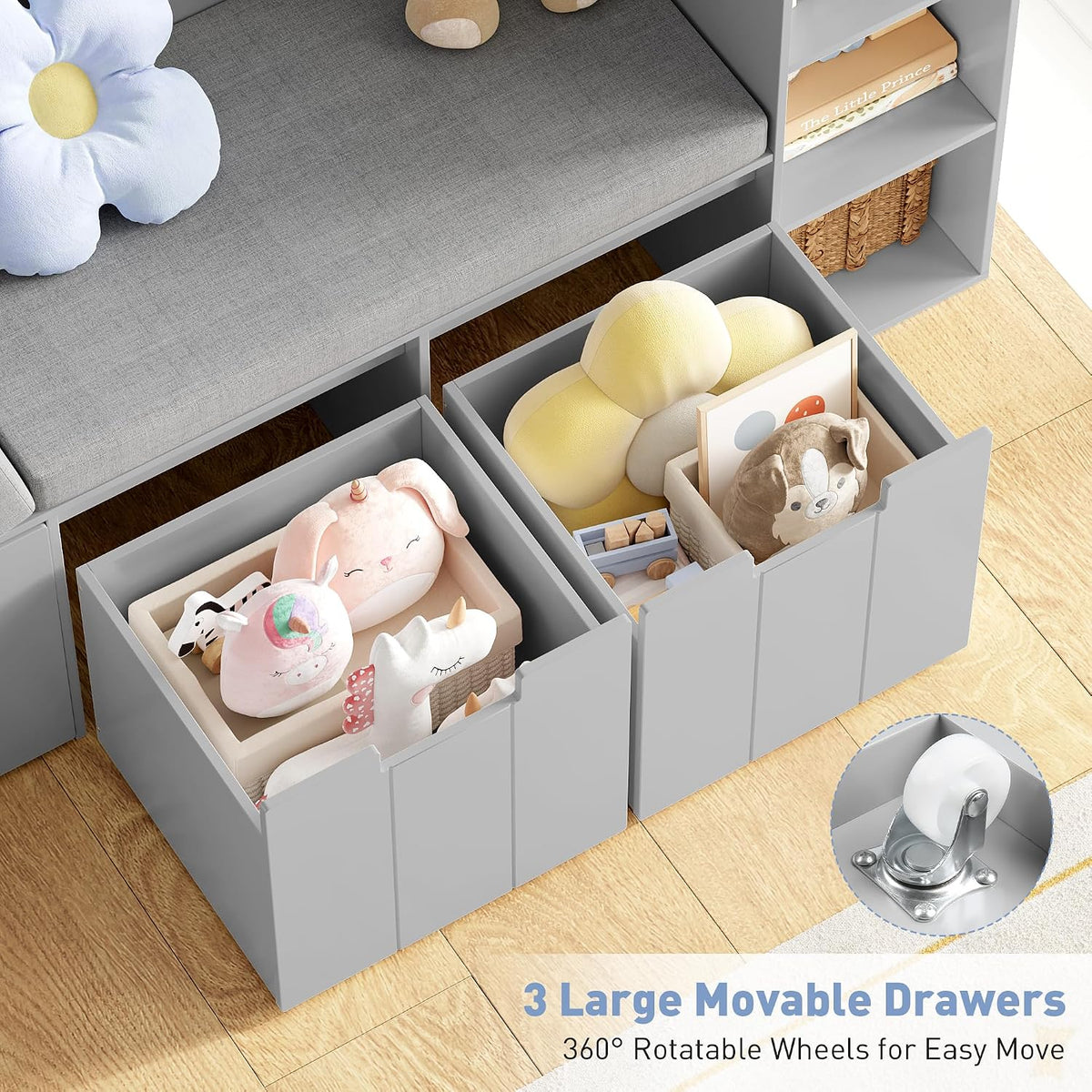 Kids Reading Nook Bookshelf Toy Storage Bench Organizer