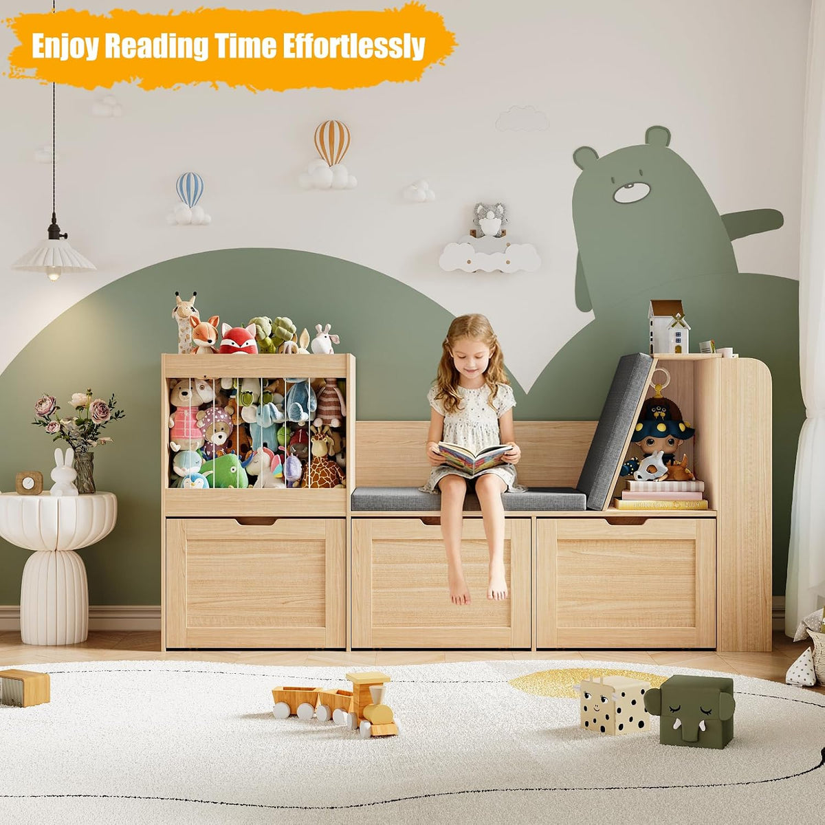 Wooden Kids Bookshelf Toy Storage Reading Nook