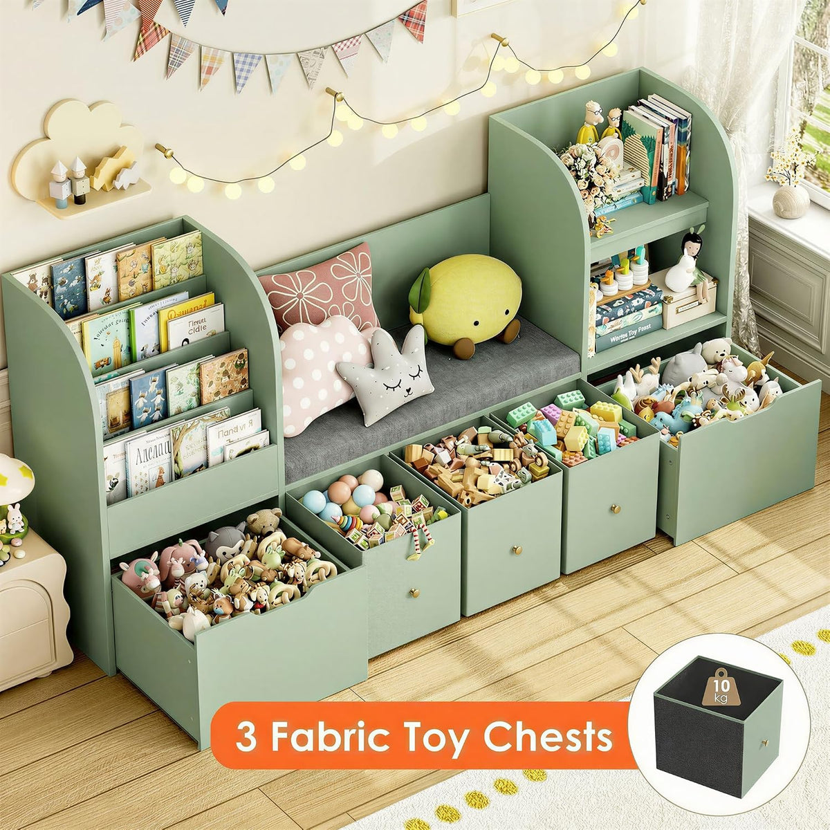 Kids Bookshelf Toy Storage Reading Nook Bench